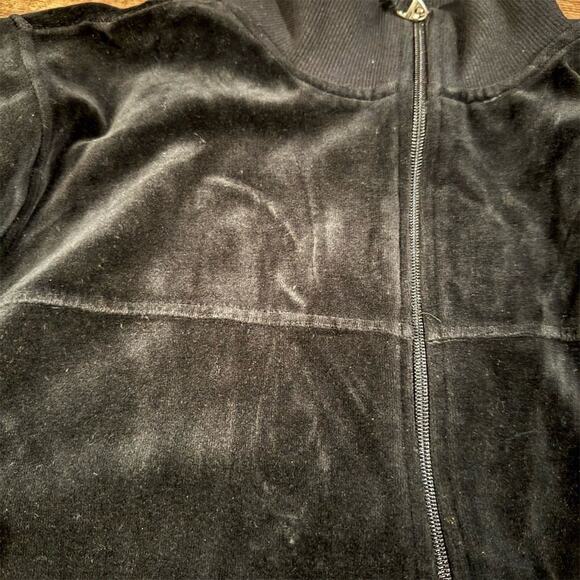 Contact VTG Black Velour Bomber Jacket Zip-Up Minimalist Buttons Pockets READ - Picture 4 of 9